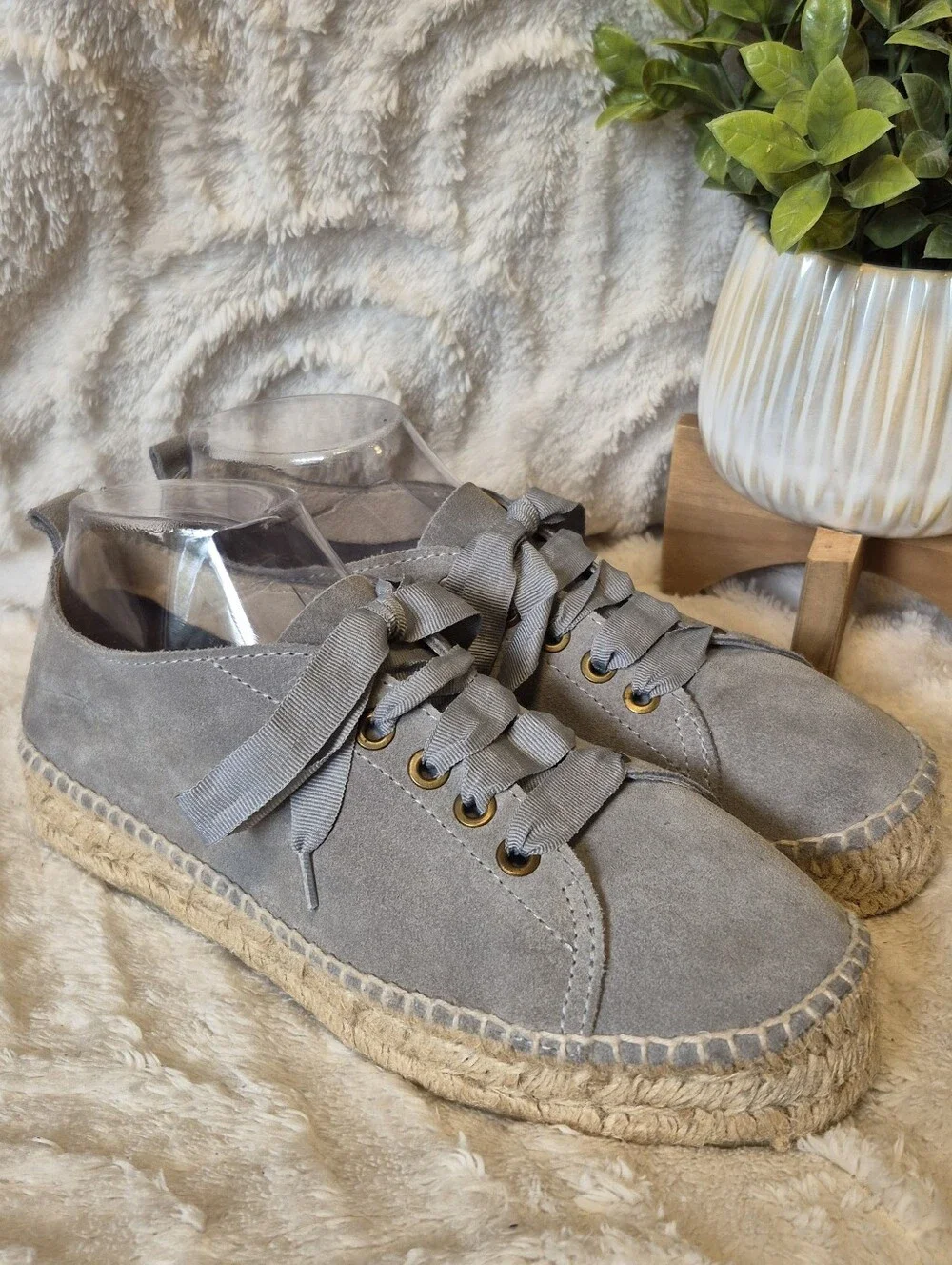 Manebi Hampton Double Sole Platform Espadrille Sneakers Grey Suede Size 8.5